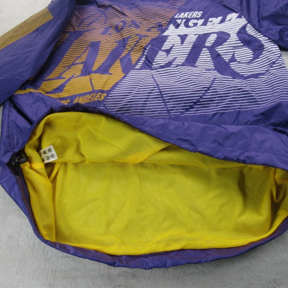 LA Lakers Jacket Mens Small NBA Purple Hood 1/4 Zip Basketball Windbreaker VTG